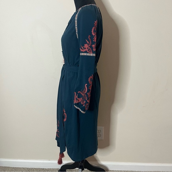 Bohemian Embroidered Teal Midi Dress - Picture 2 of 16